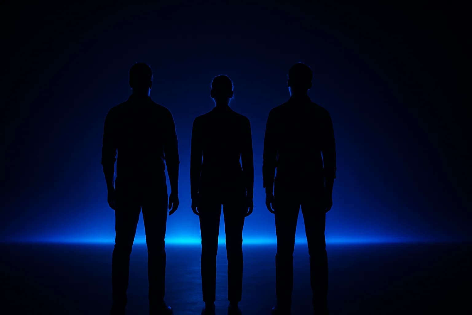 Three colleagues standing together in a bright space
