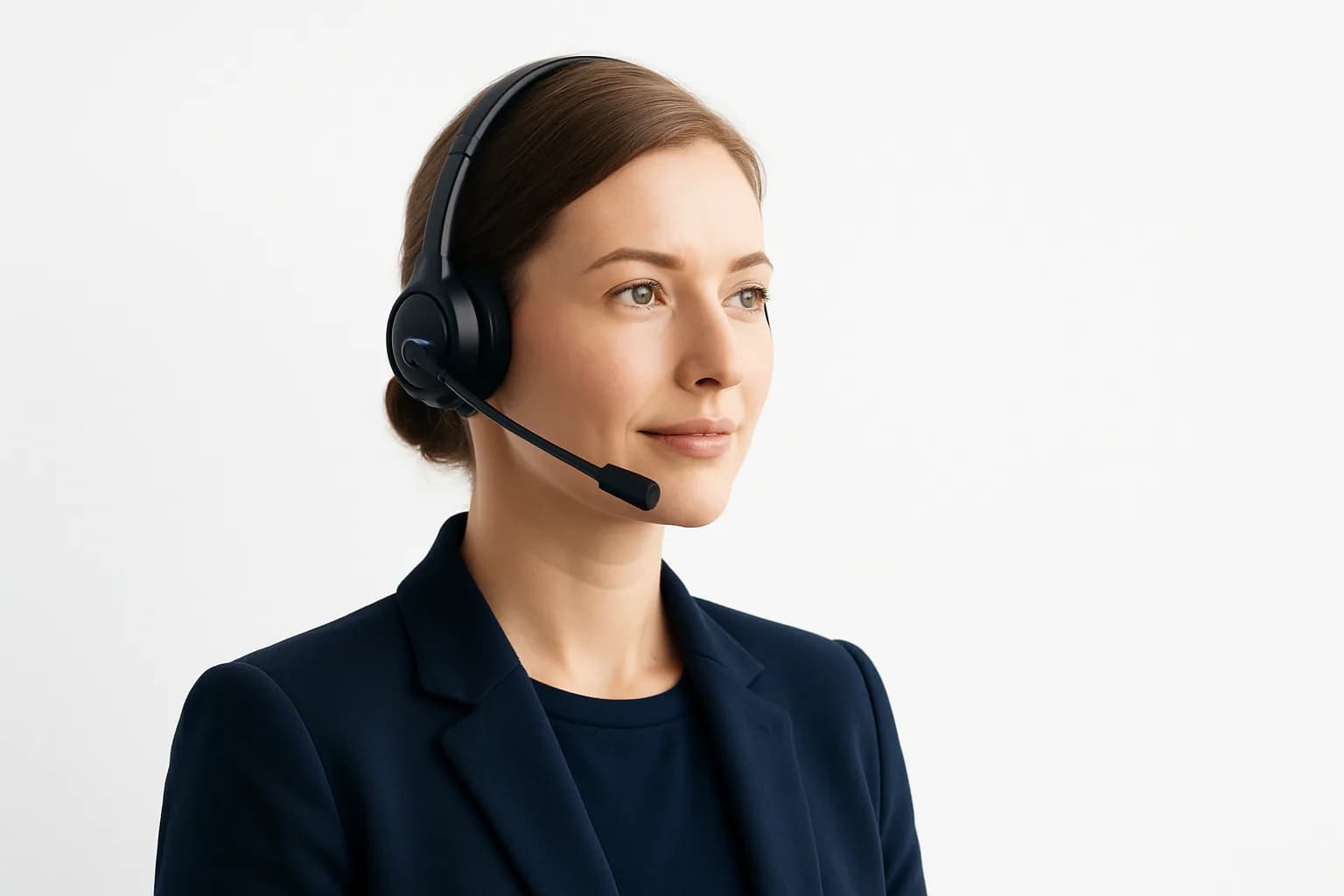 A support engineer wearing a headset in daylight