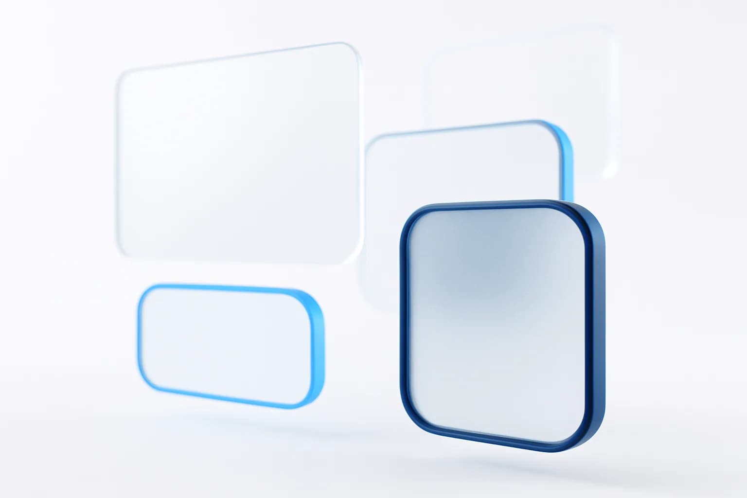 Frosted dashboard panels drifting in bright space