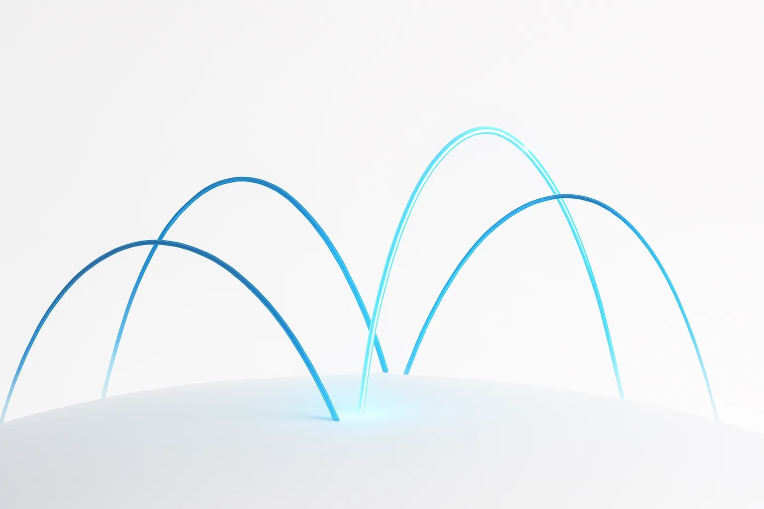 Arcs of blue light crossing a pale horizon