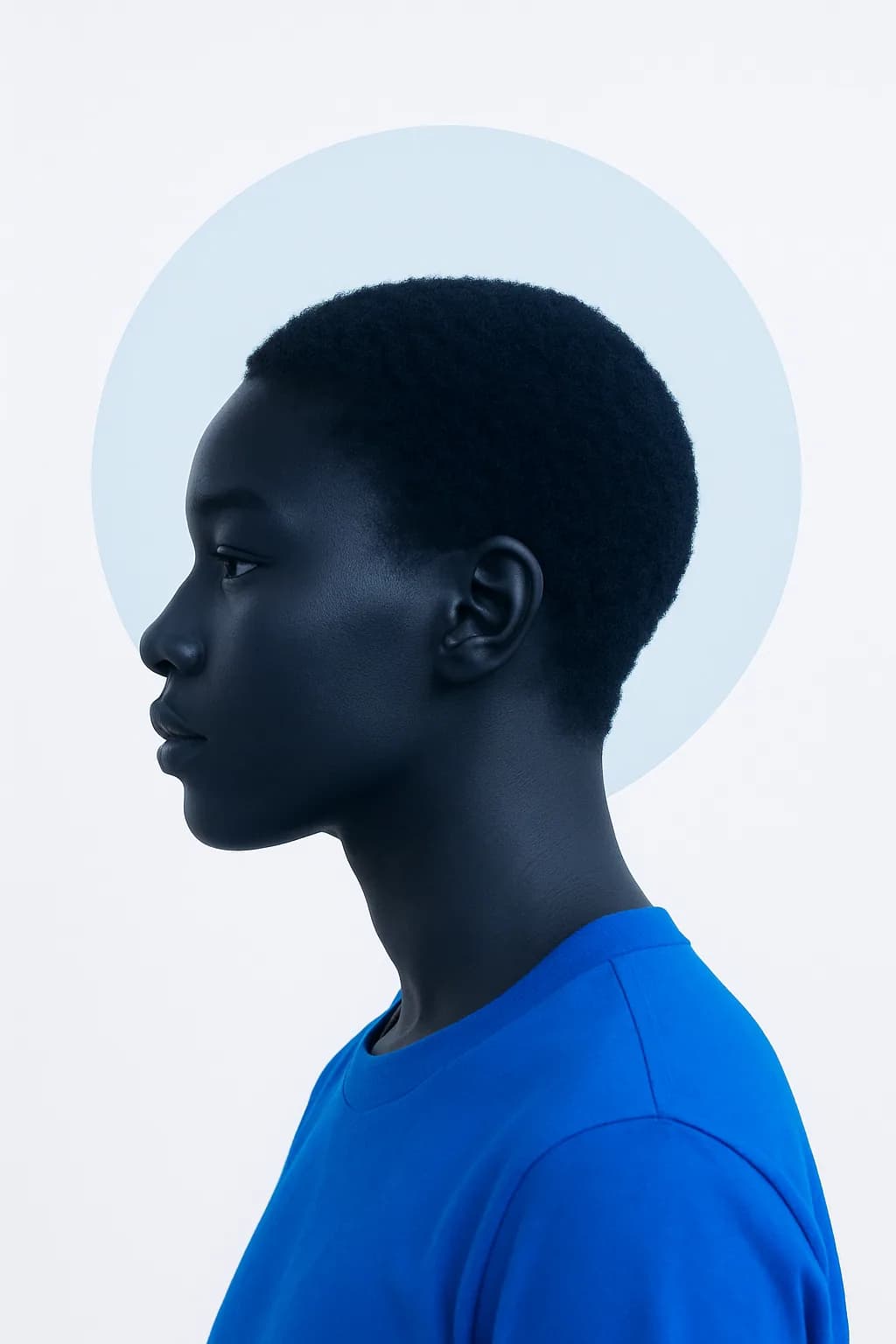 A head in profile against a deep violet background