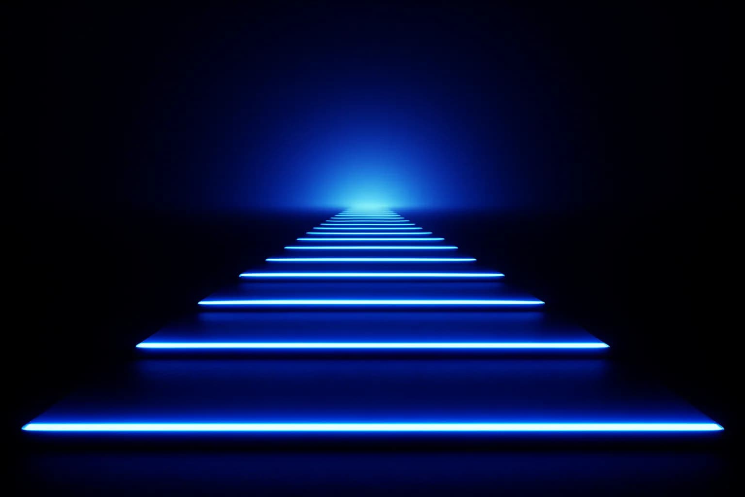A runway of light strips running toward a bright horizon